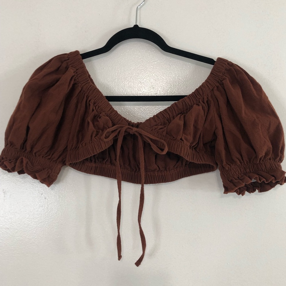Shein front tie puff sleeve crop top